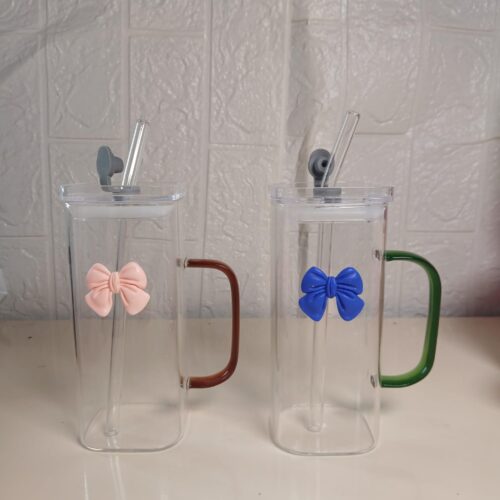 Bow Design Glass Tumbler with Straw